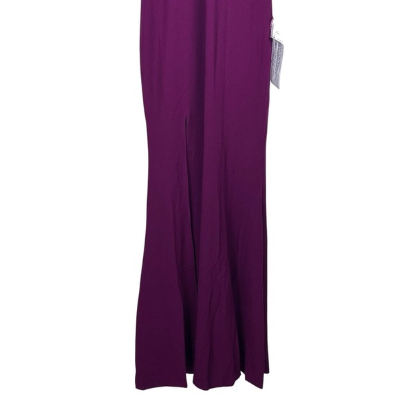 DRESS THE POPULATION IRIS DARK MAGENTA CREPE FITTED HIGH SLIT FLOOR LENGTH GOWN - Picture 7 of 14
